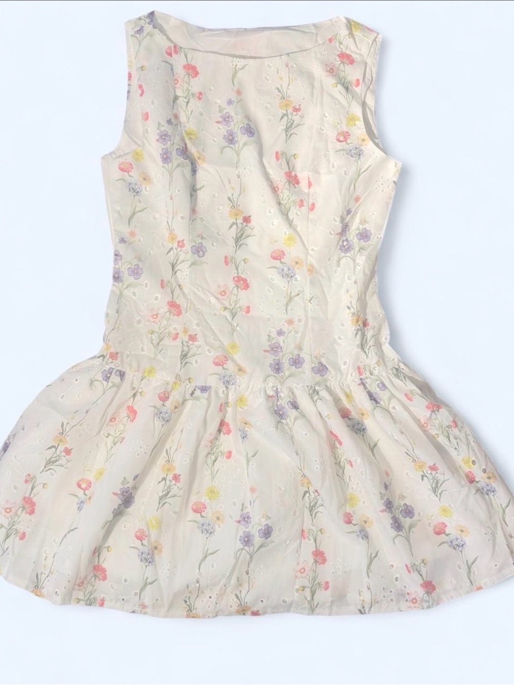 Sleeveless Cream Floral Eyelet Sundress for Girls